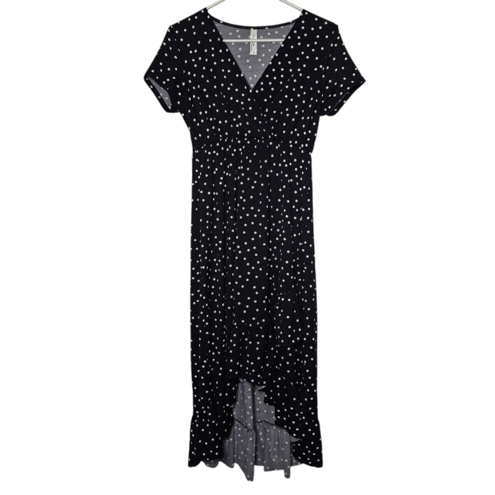 Beeuniq Black Polka Dot High-Low Ruffle Maternity Dress Sz M
